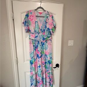 Lilly Pulitzer Jessi Midi Dress – Peony “For Your Thoughts” Print | Size XL